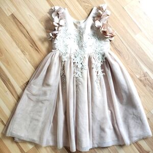 TRISH SCULLY GOLDEN DRESS w/floral embellishment GREAT SHAPE